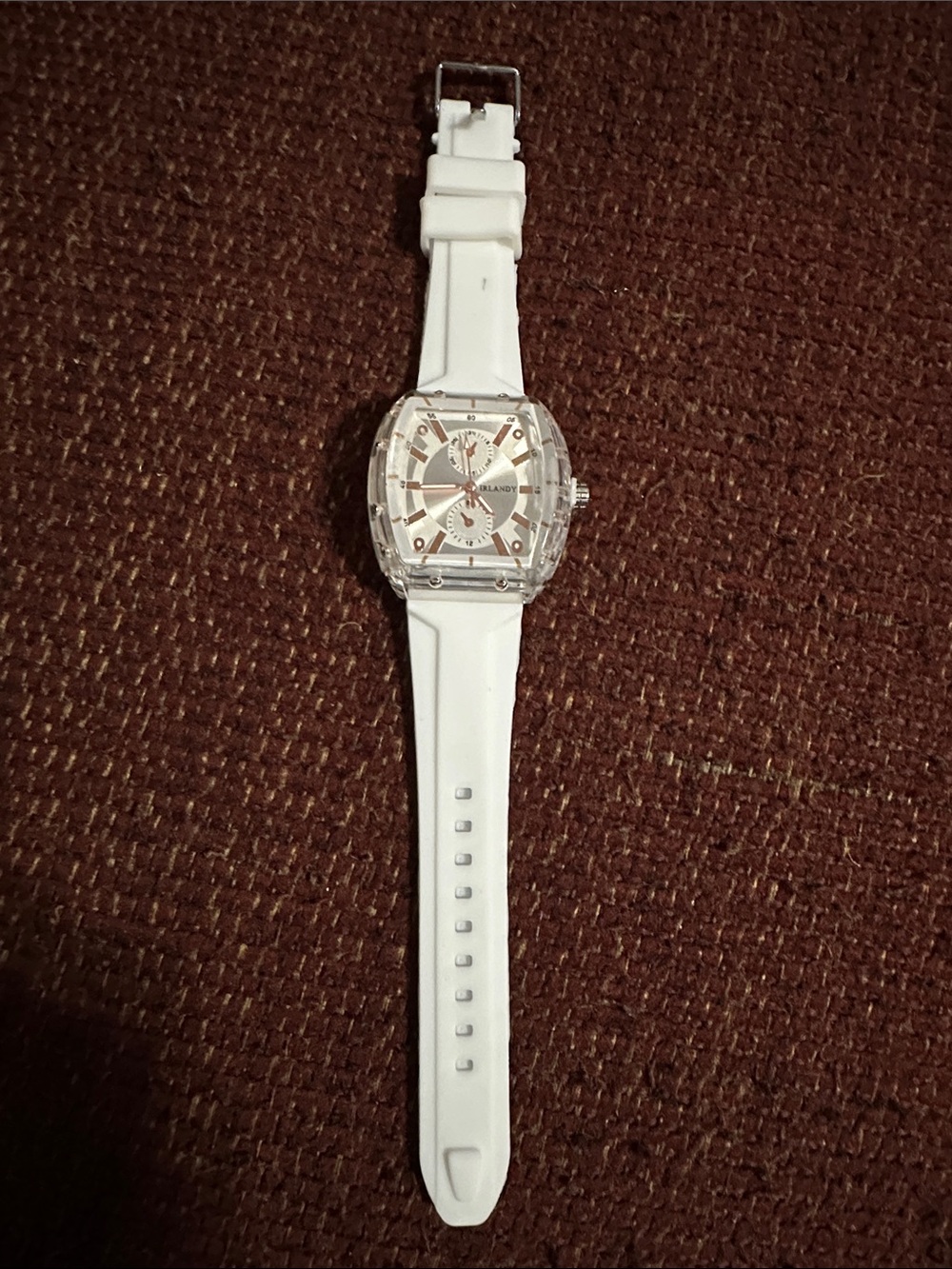White Silicone Strap Analog Watch with gold accents
